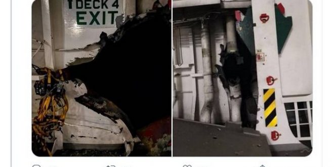 В сети появились снимки последствий взрыва на израильском судне